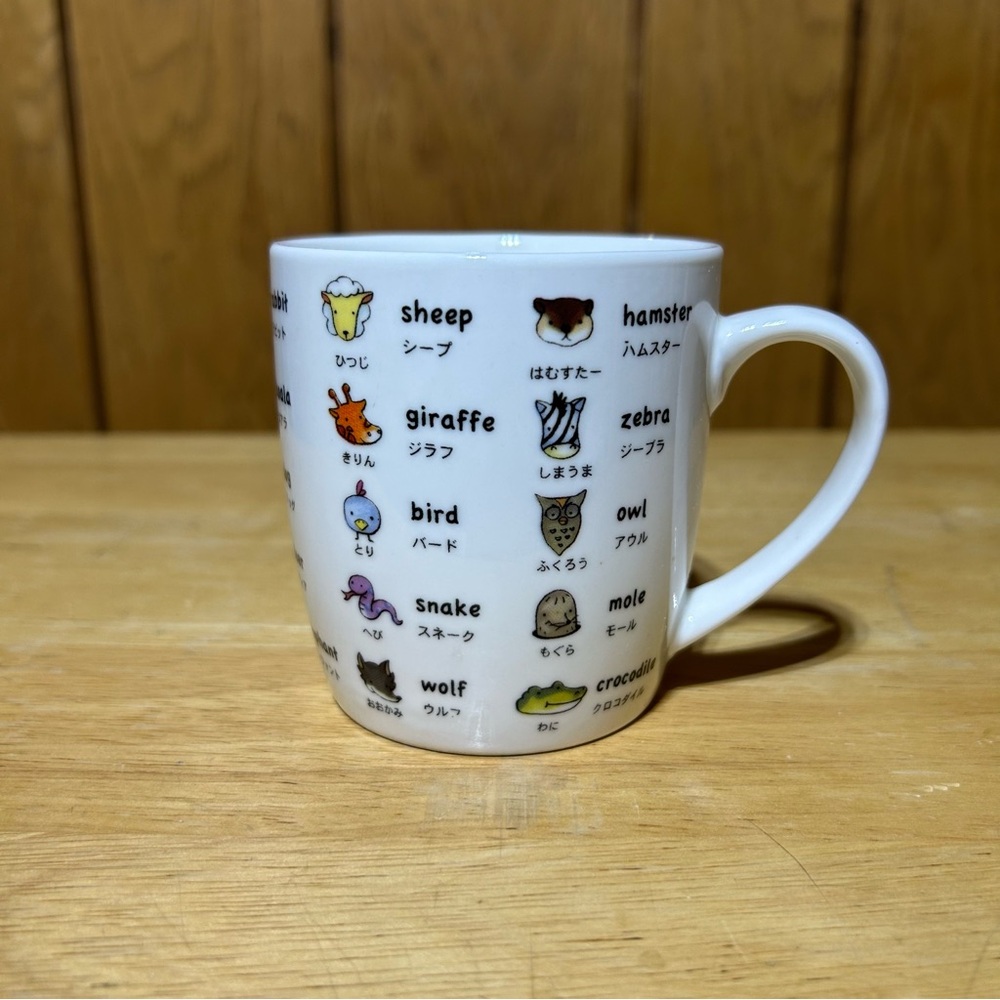 Daiso Japan Kawaii Ceramic Animals Coffee Mug English To Japanese Vintage 8oz